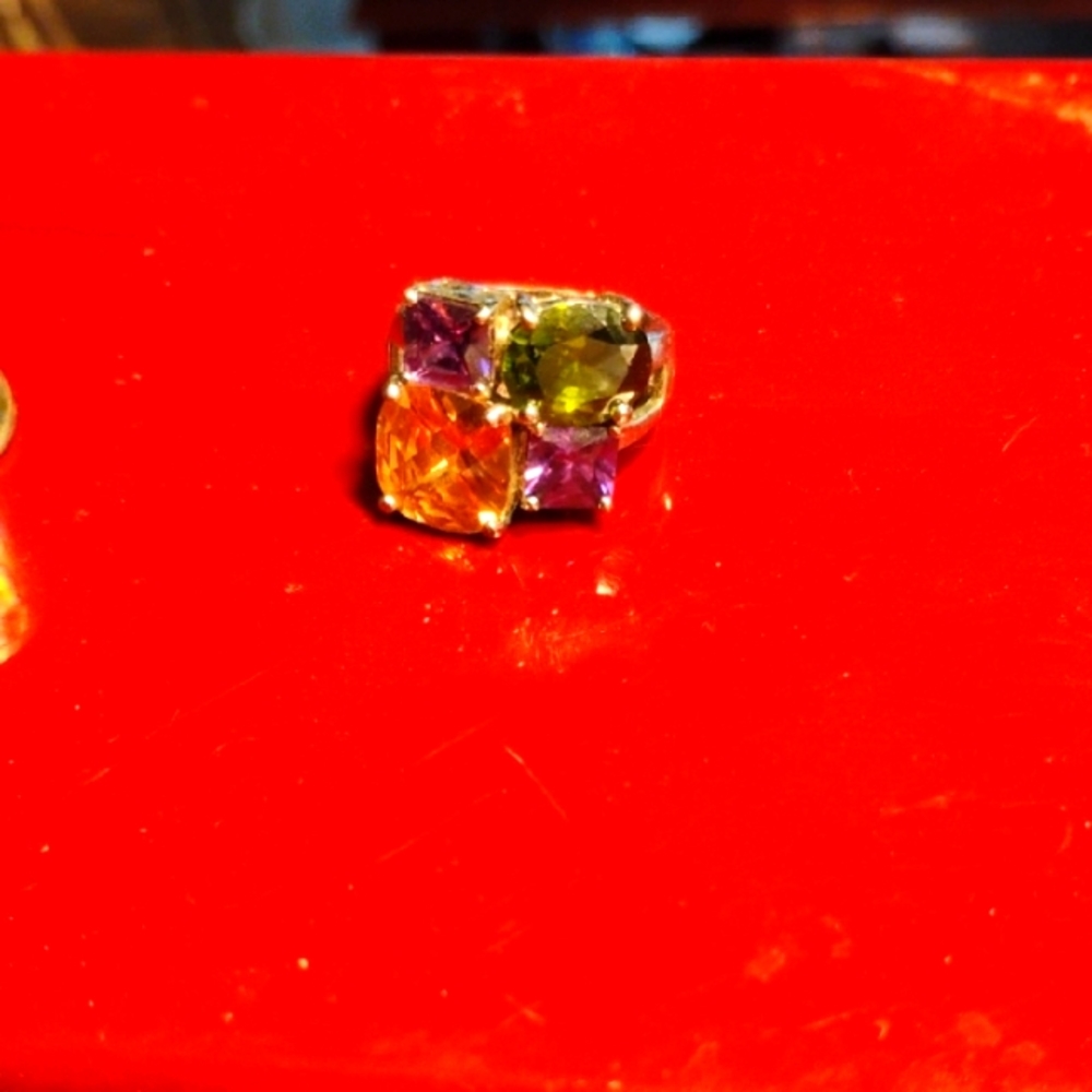 Amethyst Citrine And Peridot Silver Ring Size 5.5
